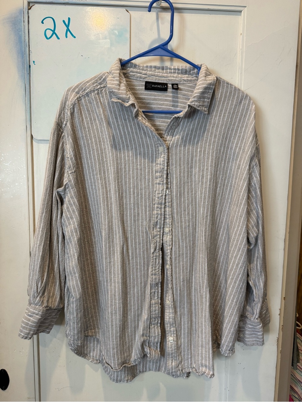 Linen Women's Gray and White Striped Button-Down Shirt